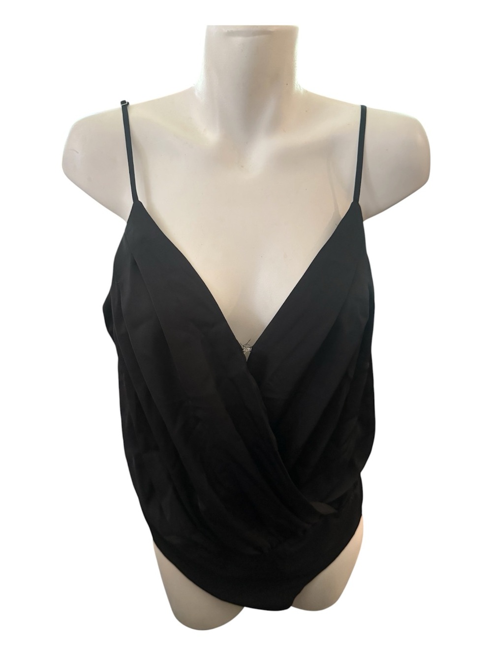 Express Black Draped V-Neck Knot-Shoulder Bodysuit